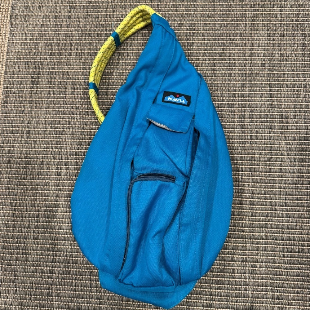 Kavu Original Teal Rope Sling Bag with Yellow Strap